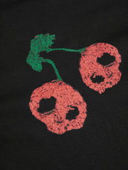 Round Neckline Skeleton Cherry Pattern Long Sleeve Tee