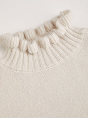 Knit High Neck Puff Sleeve Lettuce Trim Top