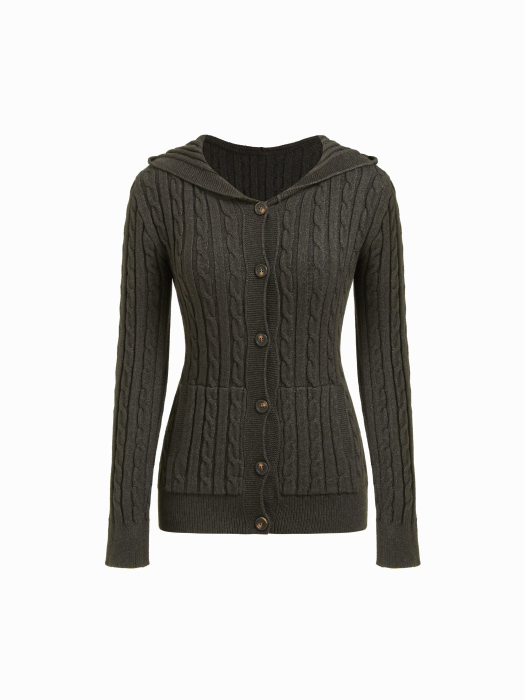 Cable Knit Hooded Long Sleeve Cardigan
