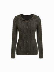Cable Knit Hooded Long Sleeve Cardigan
