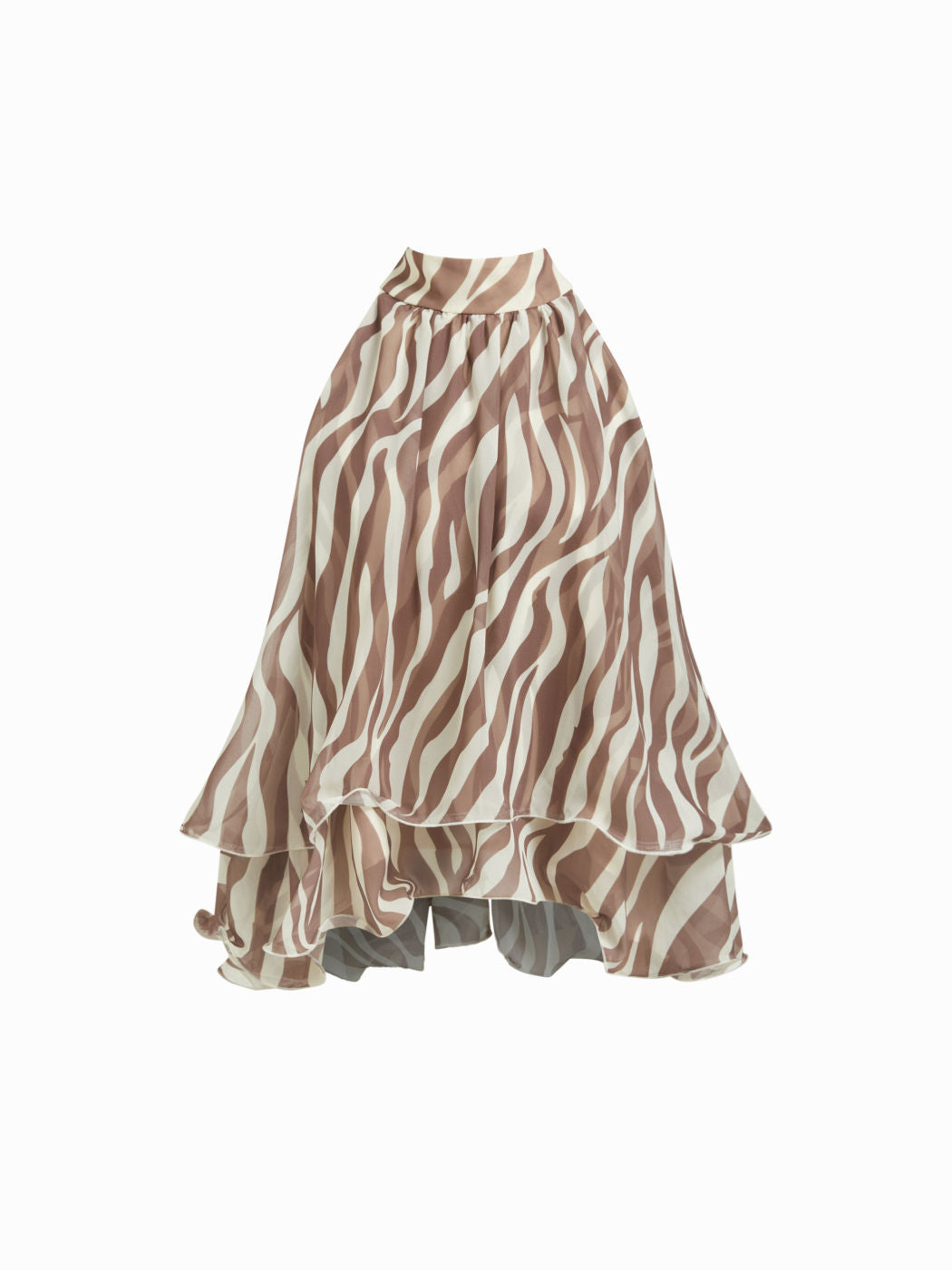 Halter Neckline Knotted Layered Ruffle Hem Blouse