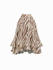 Halter Neckline Knotted Layered Ruffle Hem Blouse