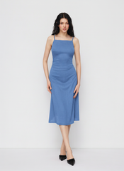 Square Neck Ruched Midi Slip Dress