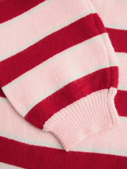 Knit Lobster Pattern Striped Round Neckline Oversized Sweater
