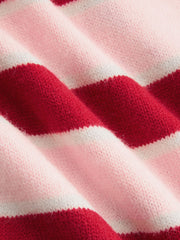 Knit Lobster Pattern Striped Round Neckline Oversized Sweater