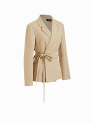Houndstooth Notched Collar Tie Side Bowknot Asymmetrical Hem Blazer