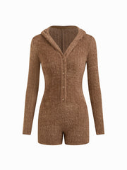 Hooded Button Long Sleeve Romper