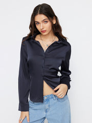 Satin Collar Long Sleeve Shirt