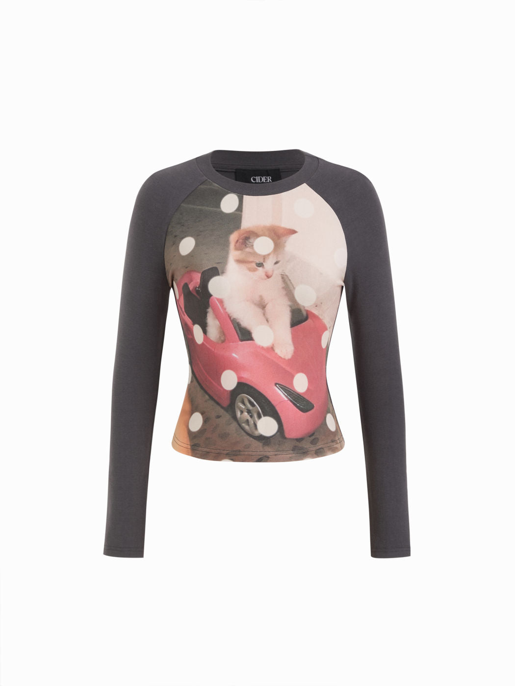 Cotton-blend Round Neckline Kitty & Polka Dot Graphic Tee