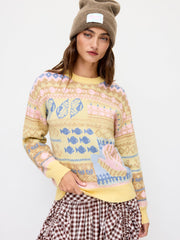 Knit Fish & Shell Pattern Colorblock Oversized Sweater