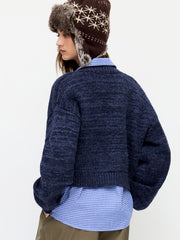 Knit Wool-blend V-neck Sea Animal Toggle Button Oversized Cardigan