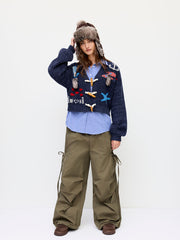 Knit Wool-blend V-neck Sea Animal Toggle Button Oversized Cardigan
