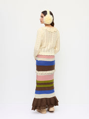 Knit Wool-blend Mid Rise Colorblock Ruffle Layered Mermaid Maxi Skirt