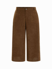 Corduroy Mid Rise Elastic Waist Wide Leg Trousers Curve & Plus