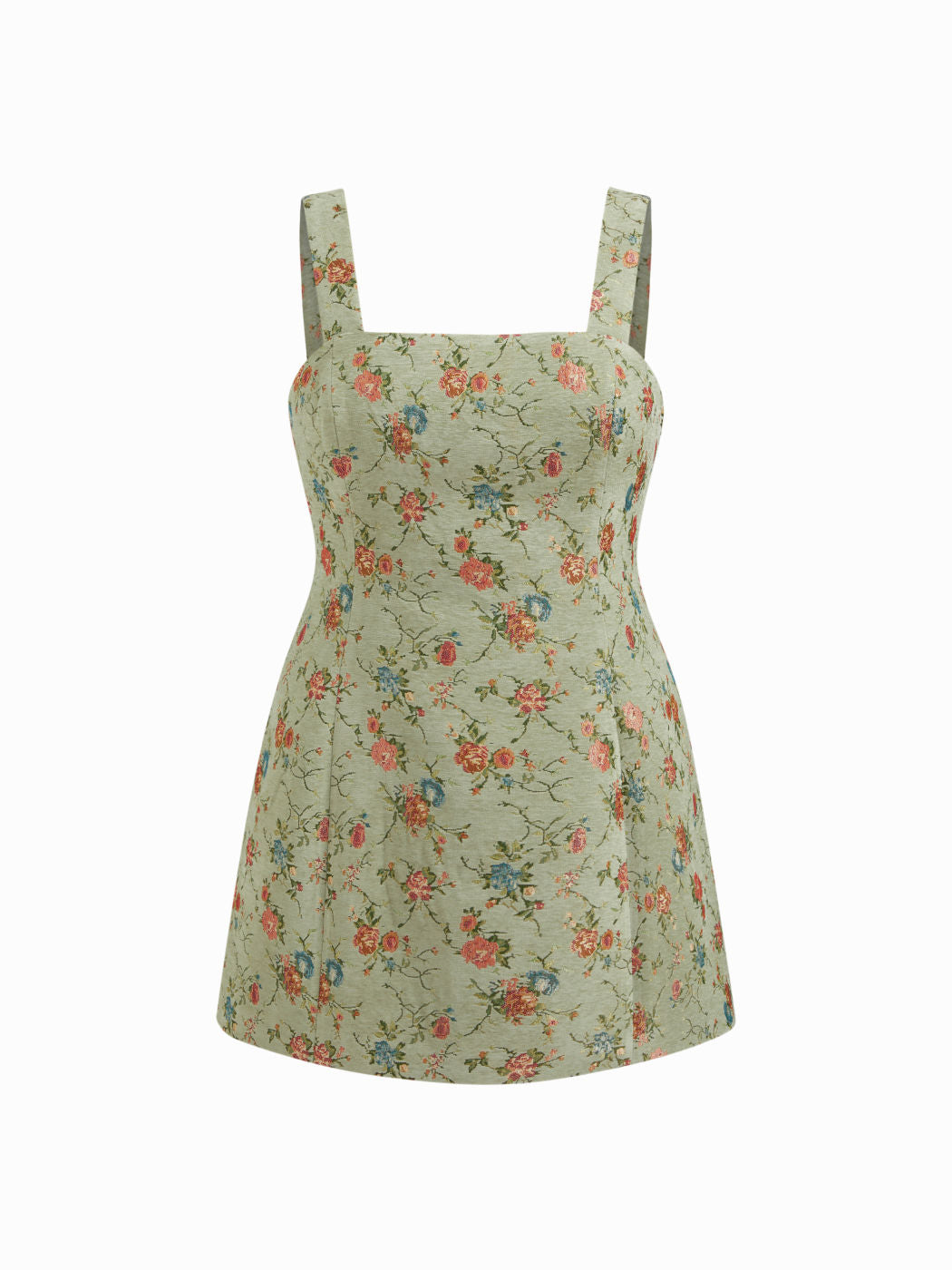 Jacquard Floral Square Neck Tie Back A-line Mini Dress Curve & Plus