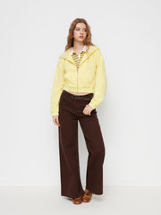 Terry Lace Trim Bowknot Zip Through Hoodie