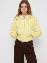 Terry Lace Trim Bowknot Zip Through Hoodie