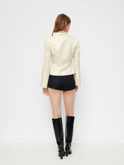 Jacquard Scoop Neckline Floral Long Sleeve Blouse