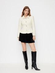 Collar Rhinestone Button Long Sleeve Jacket