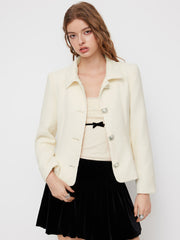 Collar Rhinestone Button Long Sleeve Jacket