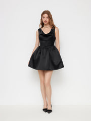 Satin Cowl Neck Ruched Zipper Mini Tank Dress