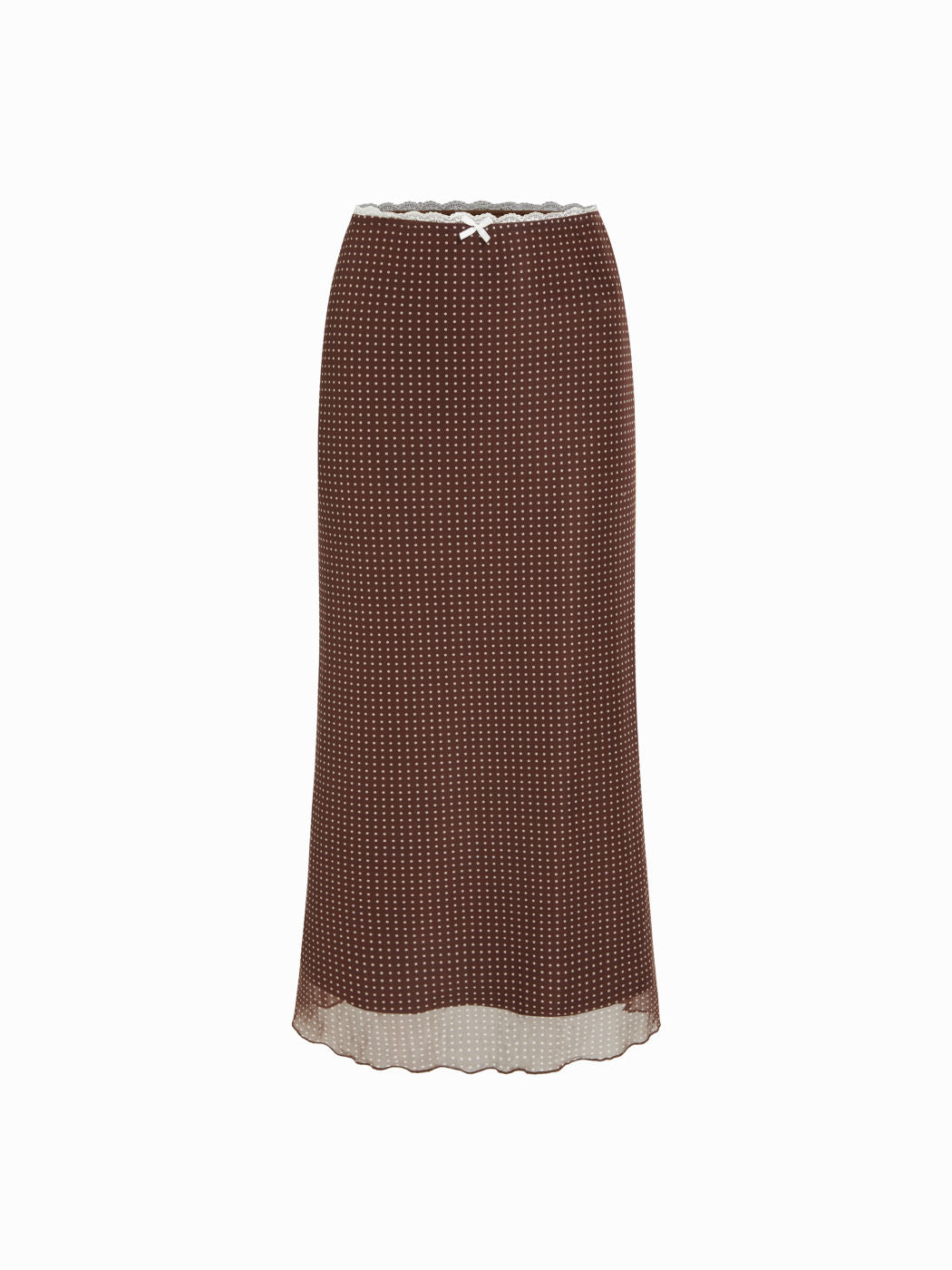 Mesh Mid Rise Bowknot Polka Dot Maxi Skirt