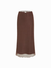 Mesh Mid Rise Bowknot Polka Dot Maxi Skirt