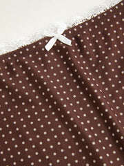 Mesh Mid Rise Bowknot Polka Dot Maxi Skirt