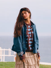 Knit Wool-blend Star & Fish Pattern Oversized Top
