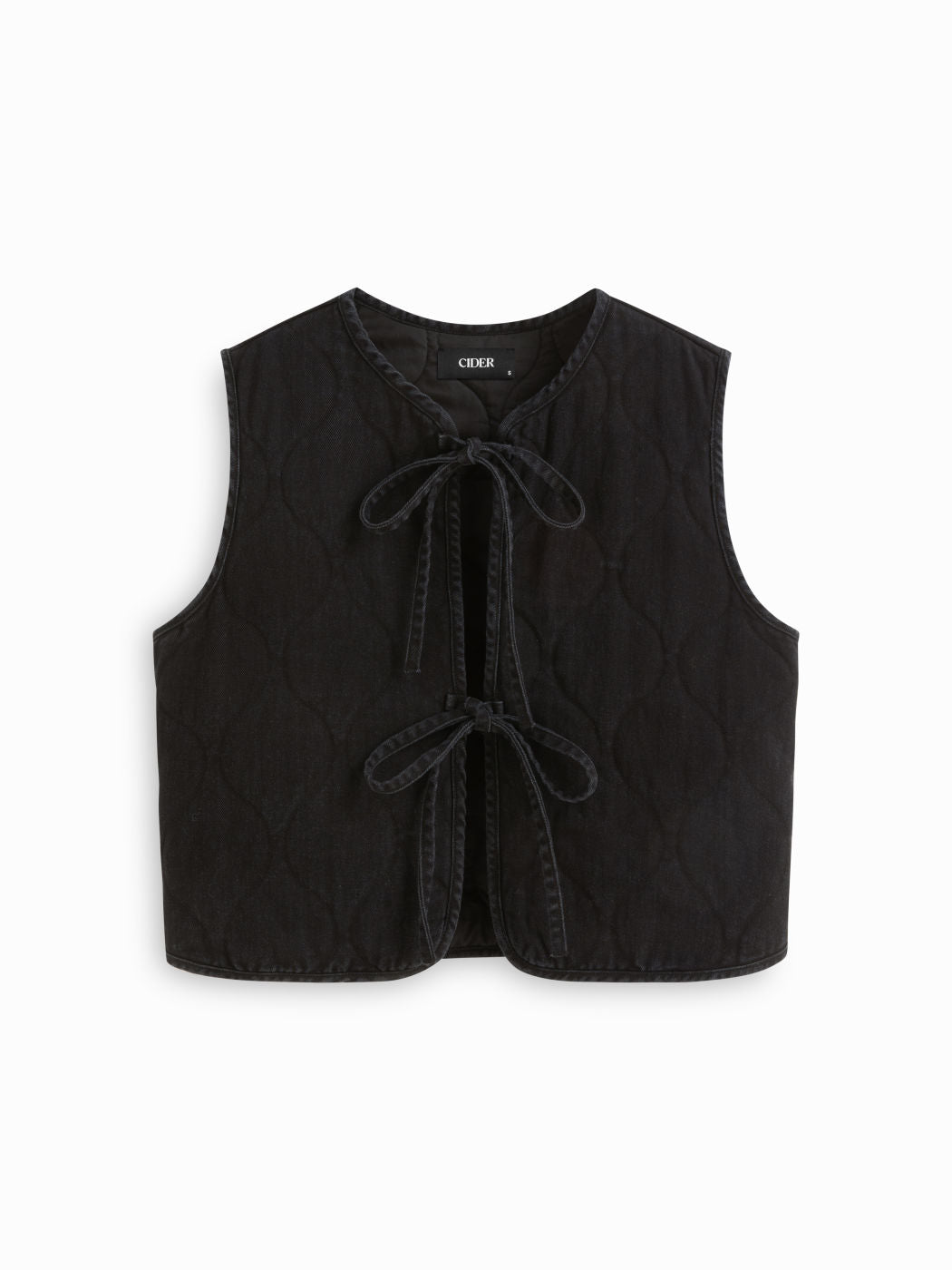 Denim Round Neckline Solid Tie Front Knotted Vest