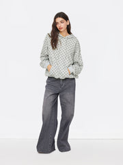 Terry Polka Dot Long Sleeve Drawstring Hoodie
