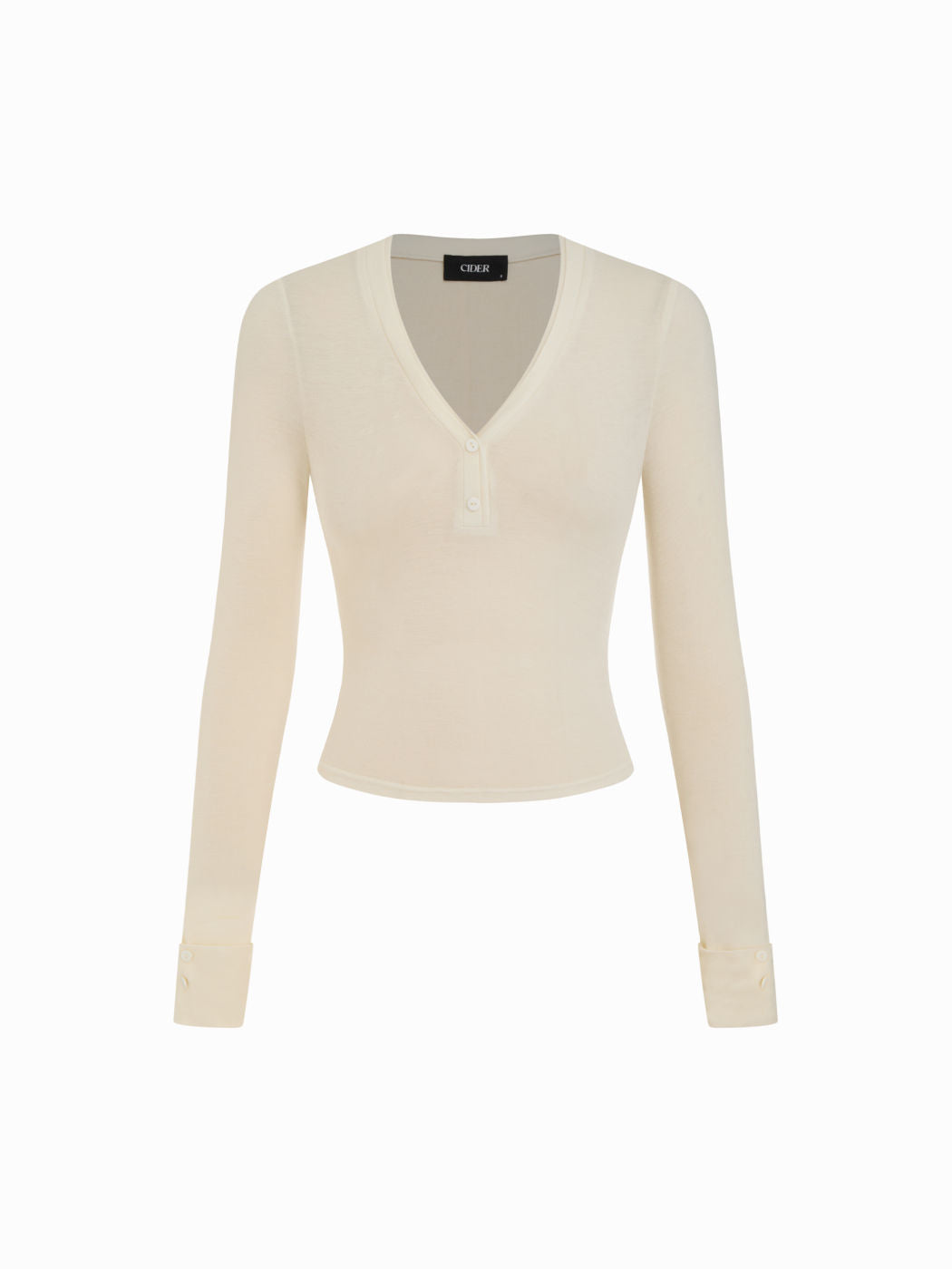 Wool-blend V-neck Button Long Sleeve Top