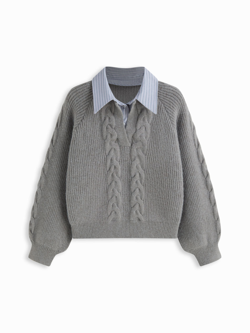 Cable Knit Collar Two Tone Oversized Top Curve & Plus