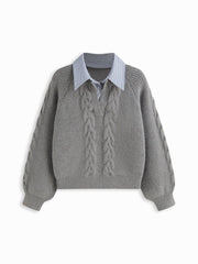 Cable Knit Collar Two Tone Oversized Top Curve & Plus