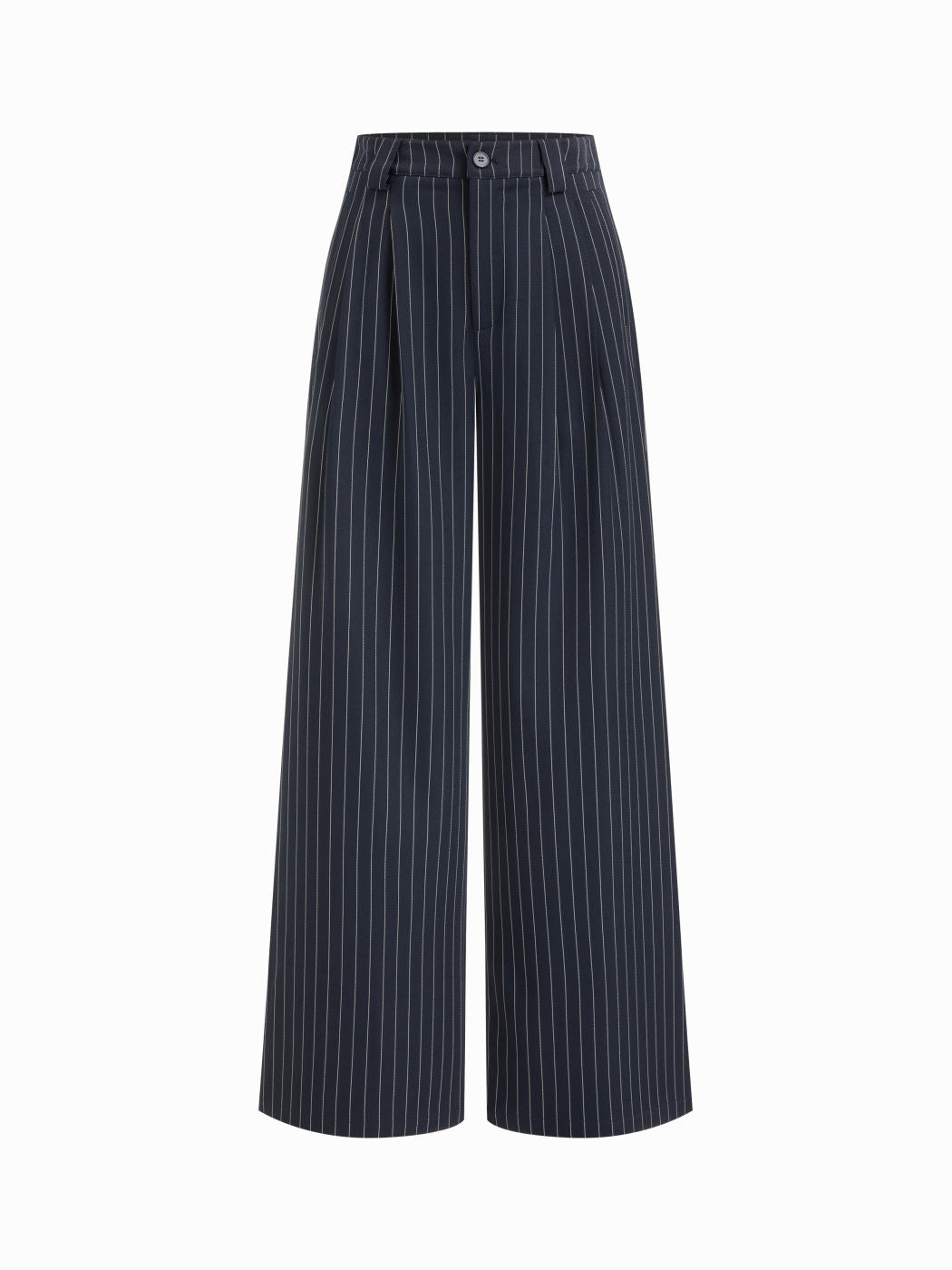 Mid Rise Striped Pleated Wide Leg Trousers