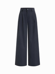 Mid Rise Striped Pleated Wide Leg Trousers