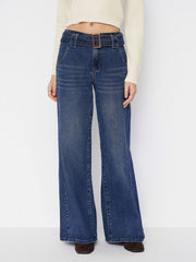 Denim Low Rise Baggy Jeans With Belt