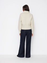 Knit Wool-blend Collar Long Sleeve Metal Button Cinched Waist Top