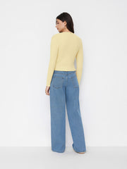 Knit Wool-blend Round Neckline Long Sleeve Button Top