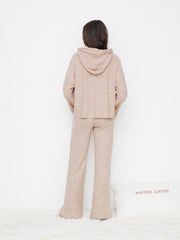 Hooded Drawstring Oversized Long Sleeve Top & Mid Rise Straight Leg Trousers Loungewear Set