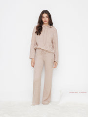 Hooded Drawstring Oversized Long Sleeve Top & Mid Rise Straight Leg Trousers Loungewear Set