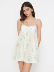 Square Neck Floral Bowknot Ruffle Hem Mini Nightdress