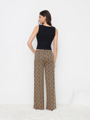 V-neck Bowknot Top & Mid Rise Leopard Print Drawstring Wide Leg Trousers Loungewear Set