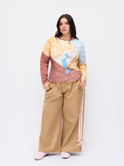 Cat Pattern Long Sleeve Tee Curve & Plus
