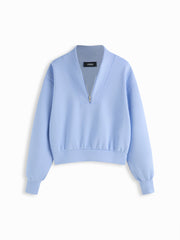 V-neck Solid Half Zip Sweatshirt