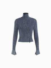 Stand Collar Rivet Zipper Cardigan