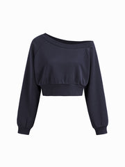 Terry Off-shoulder Cropped Oversized Sweatshirt & Ruched Tank Top