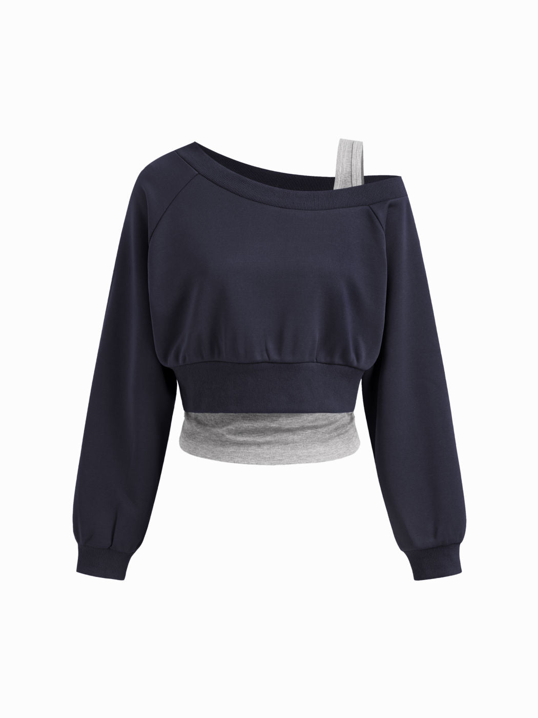 Terry Off-shoulder Cropped Oversized Sweatshirt & Ruched Tank Top