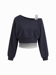 Terry Off-shoulder Cropped Oversized Sweatshirt & Ruched Tank Top