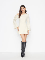 Asymmetrical Neck Bowknot Bell Sleeve Mini Dress